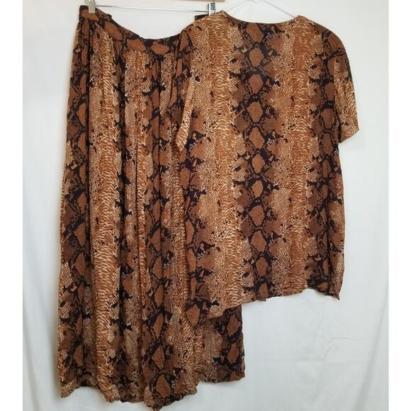M.P.H. Animal Print Blouse & Midi Skirt Set Button Up Pull On Rayon Size 1X - Picture 3 of 9